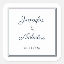 Adesivo Quadrado Casamento Elegante em Azul Naval com Letra de Form