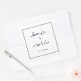 Adesivo Quadrado Casamento Elegante em Azul Naval com Letra de Form