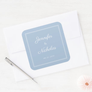 Adesivo Quadrado Casamento Elegante em Script Azul Pó