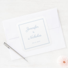 Adesivo Quadrado Casamento Elegante em Script Azul Pó