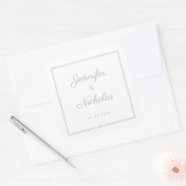 Adesivo Quadrado Casamento Elegante em Verde Sálvia com Letra Cursi