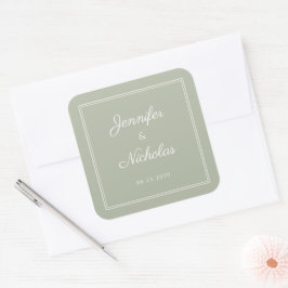 Adesivo Quadrado Casamento Elegante em Verde Sálvia com Letra Cursi
