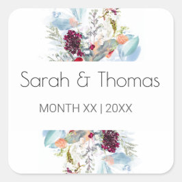 ADESIVO QUADRADO CASAMENTO ELEGANTE FLORAL VERMELHO BRANCO E LARANJ