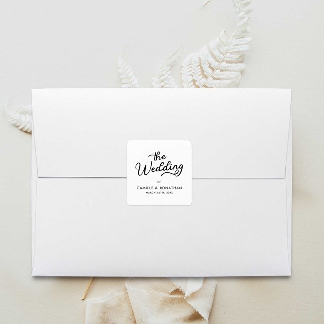 Adesivo Quadrado Casamento Elegante Mínimo (Wedding Envelope Sticker Seal and customized favor sticker)