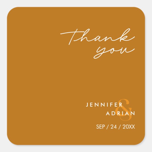 Adesivo Quadrado Casamento Elegante Mínimo de Tigre (Frente)