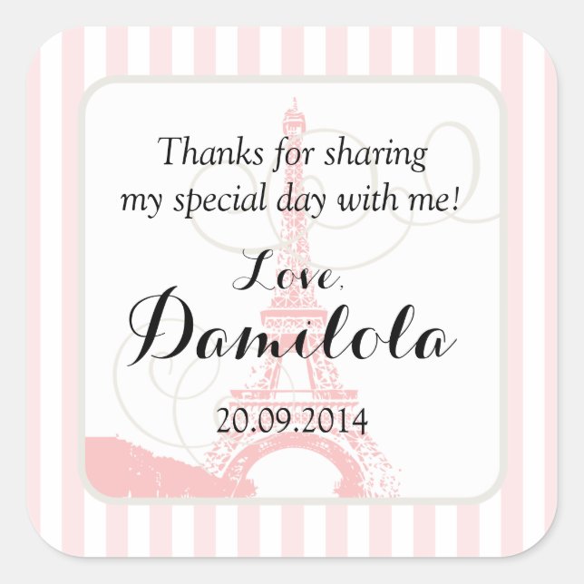 Adesivo Quadrado Casamento em Paris da Torre Eiffel (Frente)