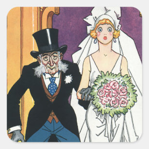 Adesivo Quadrado Casamento Engraçado Vintage, Romance de Maio a Dez