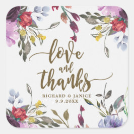 Adesivo Quadrado casamento entre o obrigado e o amor floral