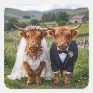 Adesivo Quadrado Casamento Escocês Vacas das Terras Altas