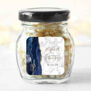 Adesivo Quadrado Casamento Escrito Ágata Mármore Azul Naval Dourado
