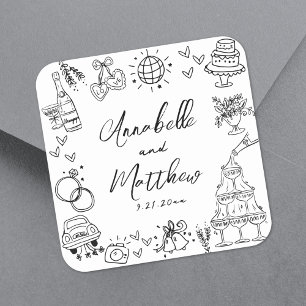 Adesivo Quadrado Casamento Excêntrico Divertido Desenho à Mão Capri