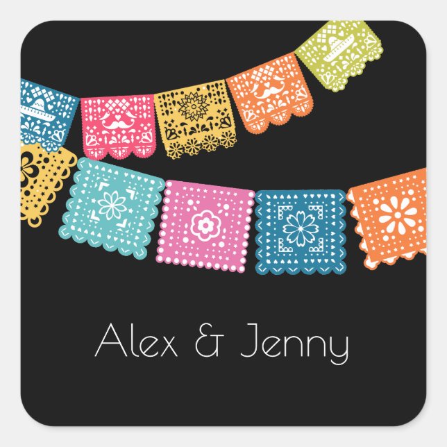 Adesivo Quadrado Casamento - Favor Casamento Papel Picado (Frente)