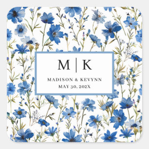 Adesivo Quadrado Casamento Flora L Azul de Cottagecore Francês