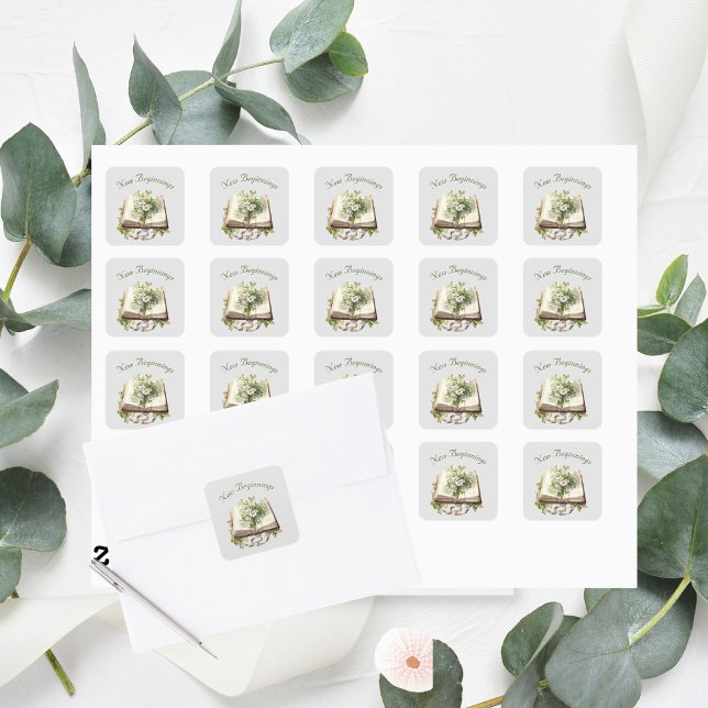 Adesivo Quadrado Casamento Floral Aberto de Livro (New Beginnings Square Stickers )