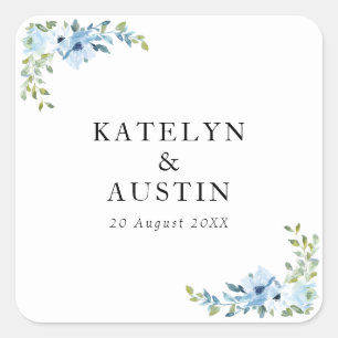 Adesivo Quadrado casamento floral azul claro