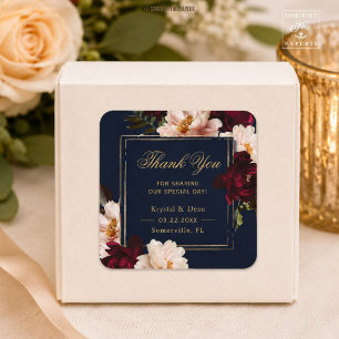 Adesivo Quadrado Casamento Floral Azul Naval Bege Borgonha Sombrio