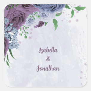 Adesivo Quadrado Casamento floral azul roxo e empoeirado