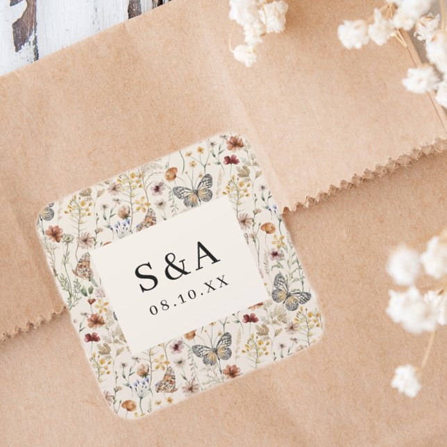 Adesivo Quadrado Casamento Floral Boho (Boho Floral Wedding Square Sticker
)