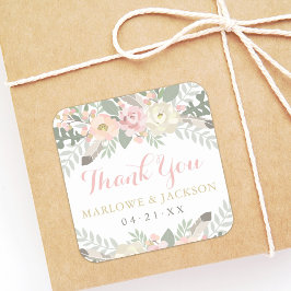 Adesivo Quadrado Casamento Floral Boho Monograma Rosa Bege Dourado