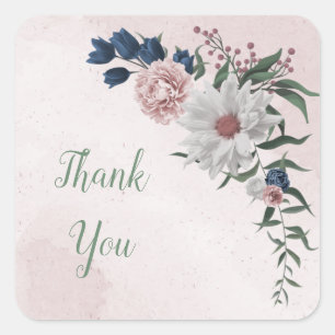 Adesivo Quadrado casamento floral branco rosa azul-rosa