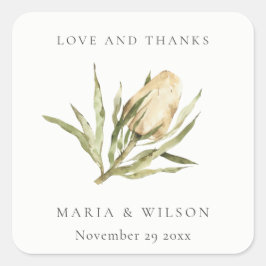 Adesivo Quadrado Casamento Floral Cento Nativo Banksia Watercolor
