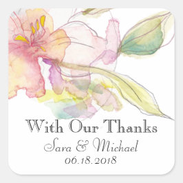 Adesivo Quadrado Casamento Floral com lavanda e Aquarela Rosa