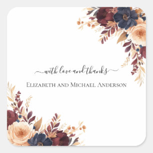 Adesivo Quadrado Casamento Floral Creme Terracota Enferrujado Azul