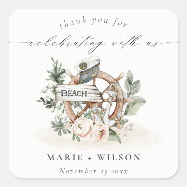 Adesivo Quadrado Casamento Floral Da Roda De Ancoragem Náutica Rúst (Frente)