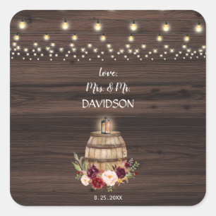 Adesivo Quadrado Casamento Floral de Barrel de Vinho Borgonha
