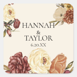 Adesivo Quadrado Casamento Floral de Cobra de Aquarela de outono El