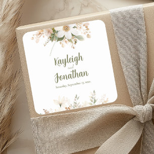 Adesivo Quadrado Casamento Floral de Cor Branca Moderna de Água