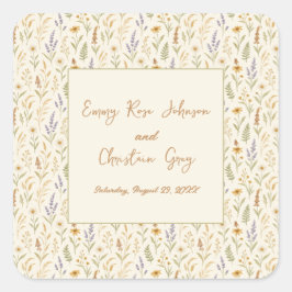 Adesivo Quadrado Casamento Floral de Flor de Flor de Watercolor Sel