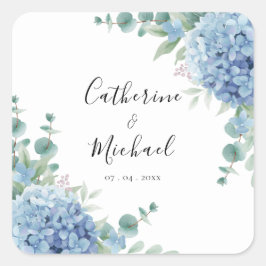 Adesivo Quadrado Casamento Floral de Hortênsia Azul