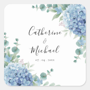 Adesivo Quadrado Casamento Floral de Hortênsia Azul