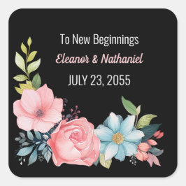 Adesivo Quadrado Casamento Floral de Linda Colorida Aquarela