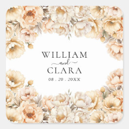Adesivo Quadrado Casamento Floral de Pastel Pastel Modern Peony
