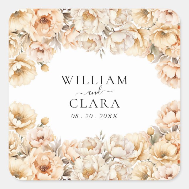 Adesivo Quadrado Casamento Floral de Pastel Pastel Modern Peony (Frente)