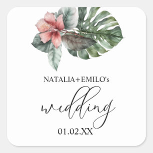 Adesivo Quadrado Casamento Floral de Watercolor Monstera Leaf