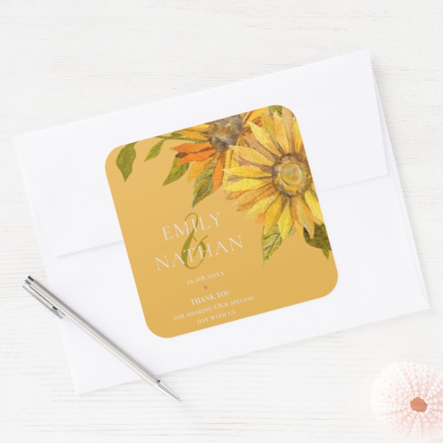 Adesivo Quadrado Casamento Floral Elegante De Girassol Amarelo boni (Envelope)