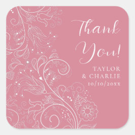 Adesivo Quadrado Casamento Floral Elegante Rosa Dusty Obrigado