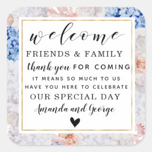 Adesivo Quadrado Casamento Floral favorece obrigado personalizado
