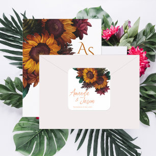 Adesivo Quadrado Casamento Floral Laranja Queimado de Fall Boho Rus