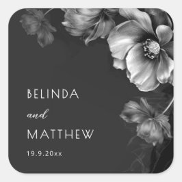 Adesivo Quadrado Casamento Floral Preto Prata | Casamento