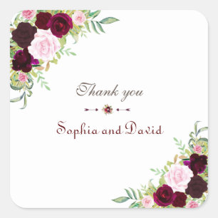Adesivo Quadrado Casamento Floral Real Borgonha Marsala