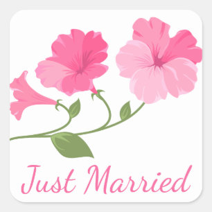 Adesivo Quadrado Casamento Floral Rosa-Fuchsia Just Married Flores
