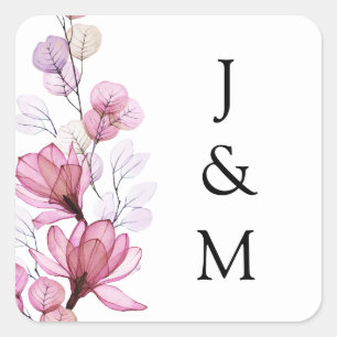 Adesivo Quadrado Casamento Floral Rosa Poeira Monograma Elegante