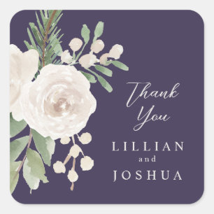 Adesivo Quadrado Casamento Floral Roxo Branco de Inverno Elegante