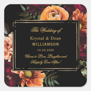 Adesivo Quadrado Casamento Floral Roxo Laranja Enferrujado Sombrio