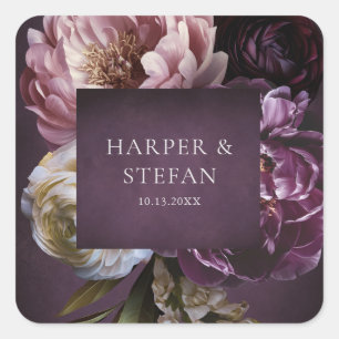 Adesivo Quadrado Casamento Floral Roxo Maximalista Elegante