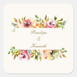 Adesivo Quadrado Casamento Floral Rustic Watercolor Personalizado